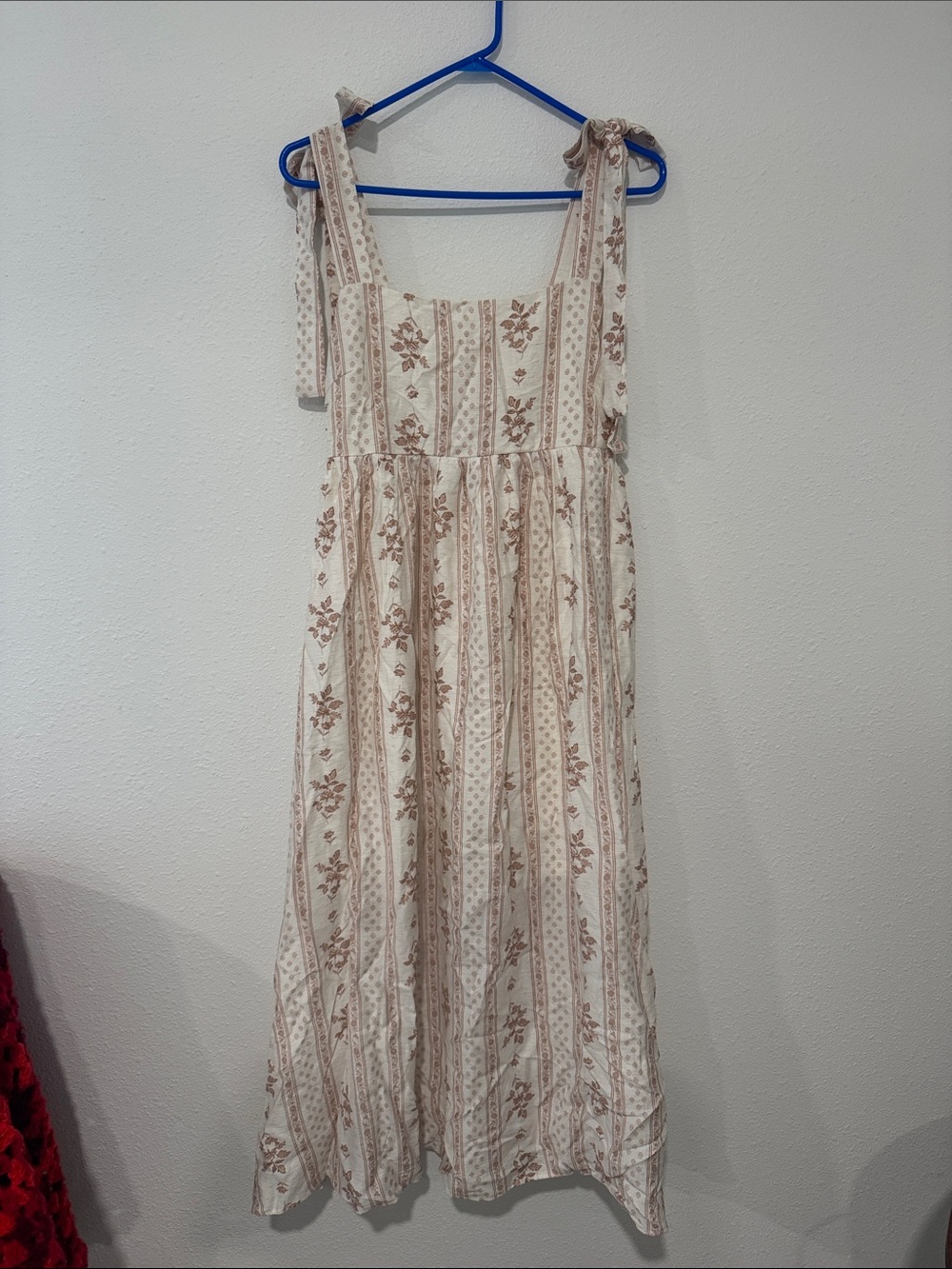 NWT Blu Pepper Large Cream and Brown Floral Faux Tie-Shoulder Maxi Dress